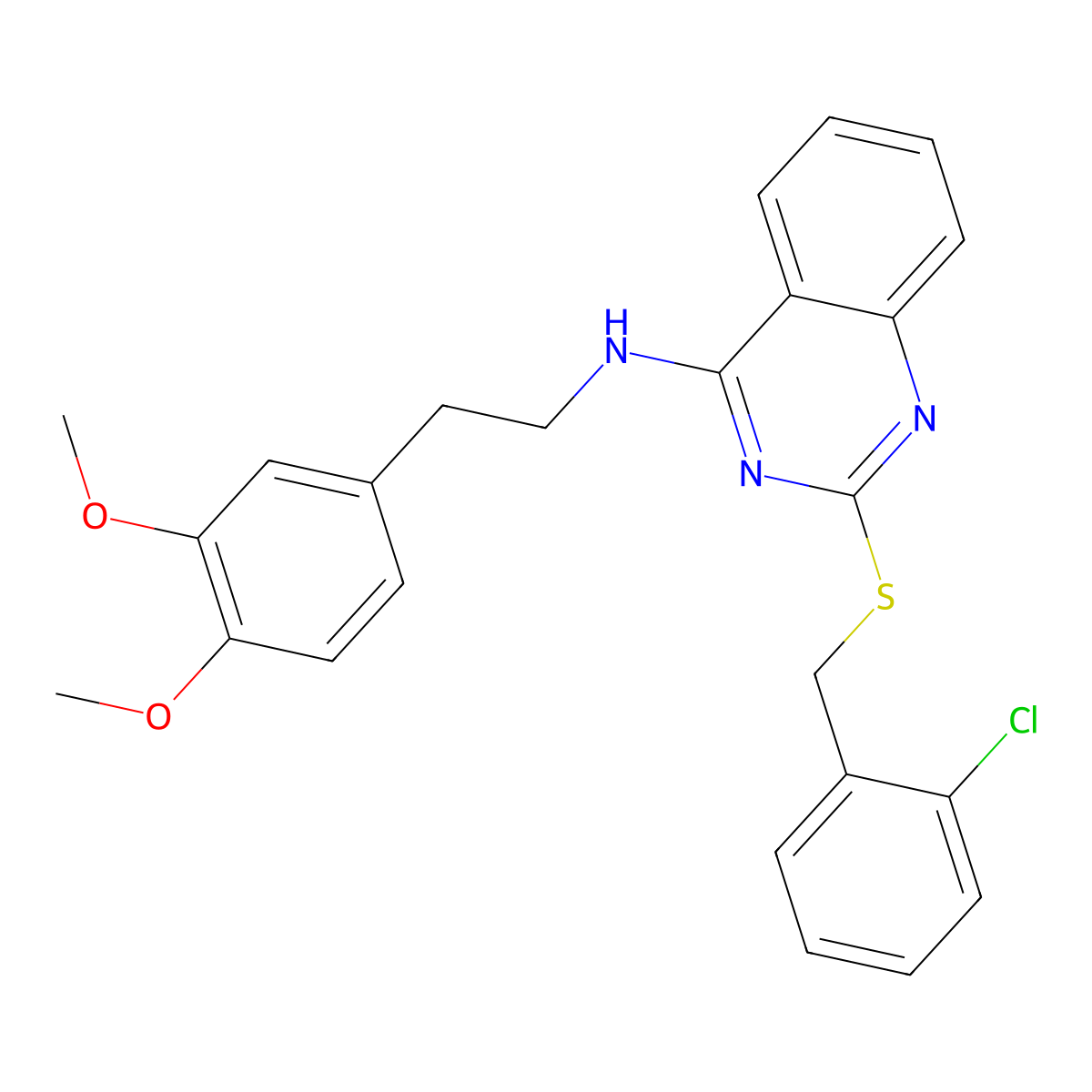 2-[(2-chlorophenyl)methylsulfanyl]-N-[2-(3,4-dimethoxyphenyl)ethyl]quinazolin-4-amine molecular structure, CAS 422533-71-9