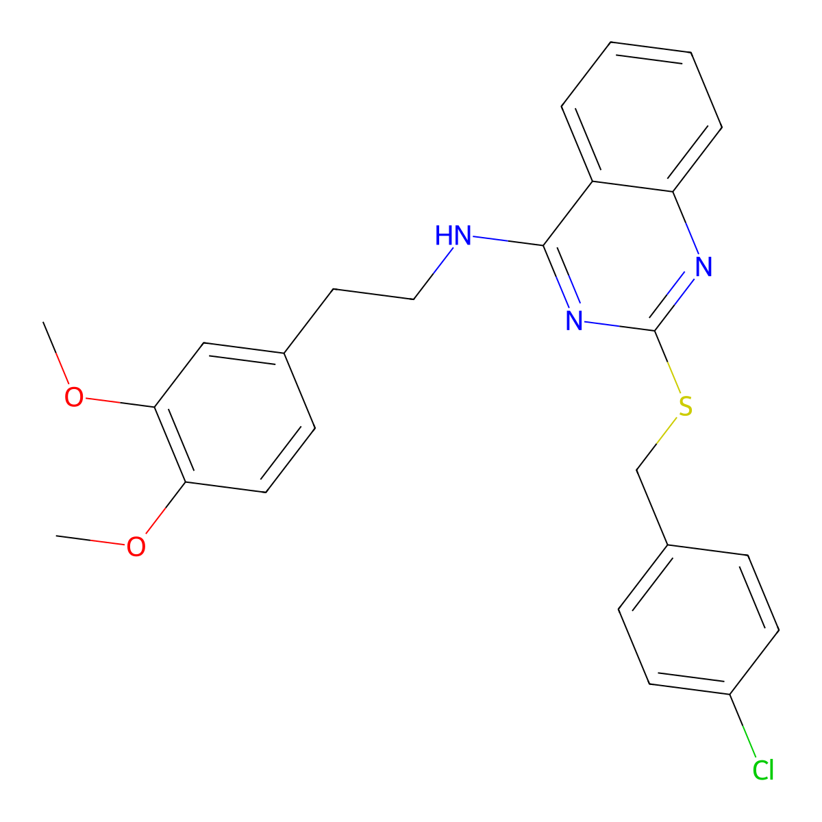 2-[(4-chlorophenyl)methylsulfanyl]-N-[2-(3,4-dimethoxyphenyl)ethyl]quinazolin-4-amine molecular structure, CAS 422533-72-0