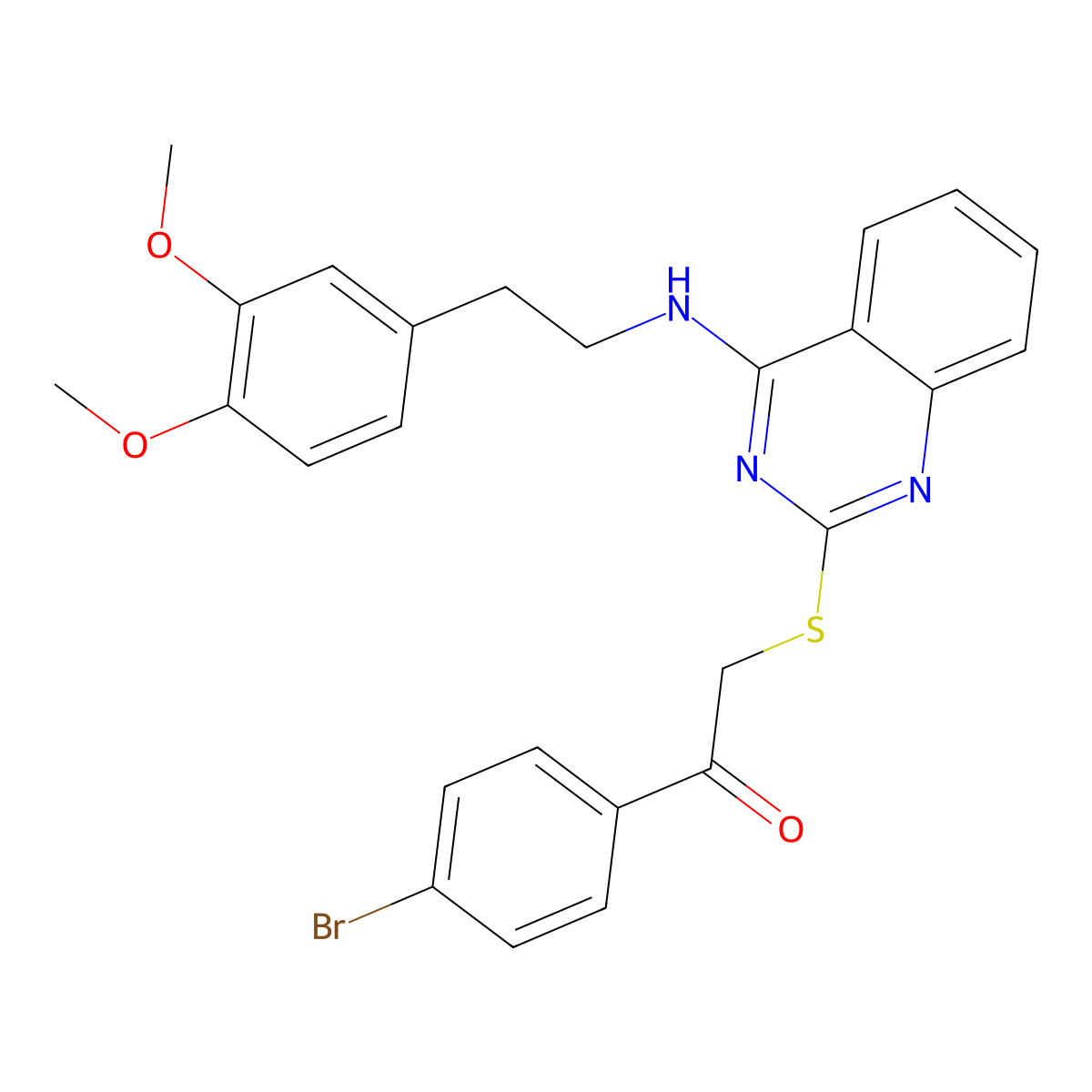 1-(4-Bromophenyl)-2-((4-((3,4-dimethoxyphenethyl)amino)quinazolin-2-yl)thio)ethanone molecular structure, CAS 422533-74-2