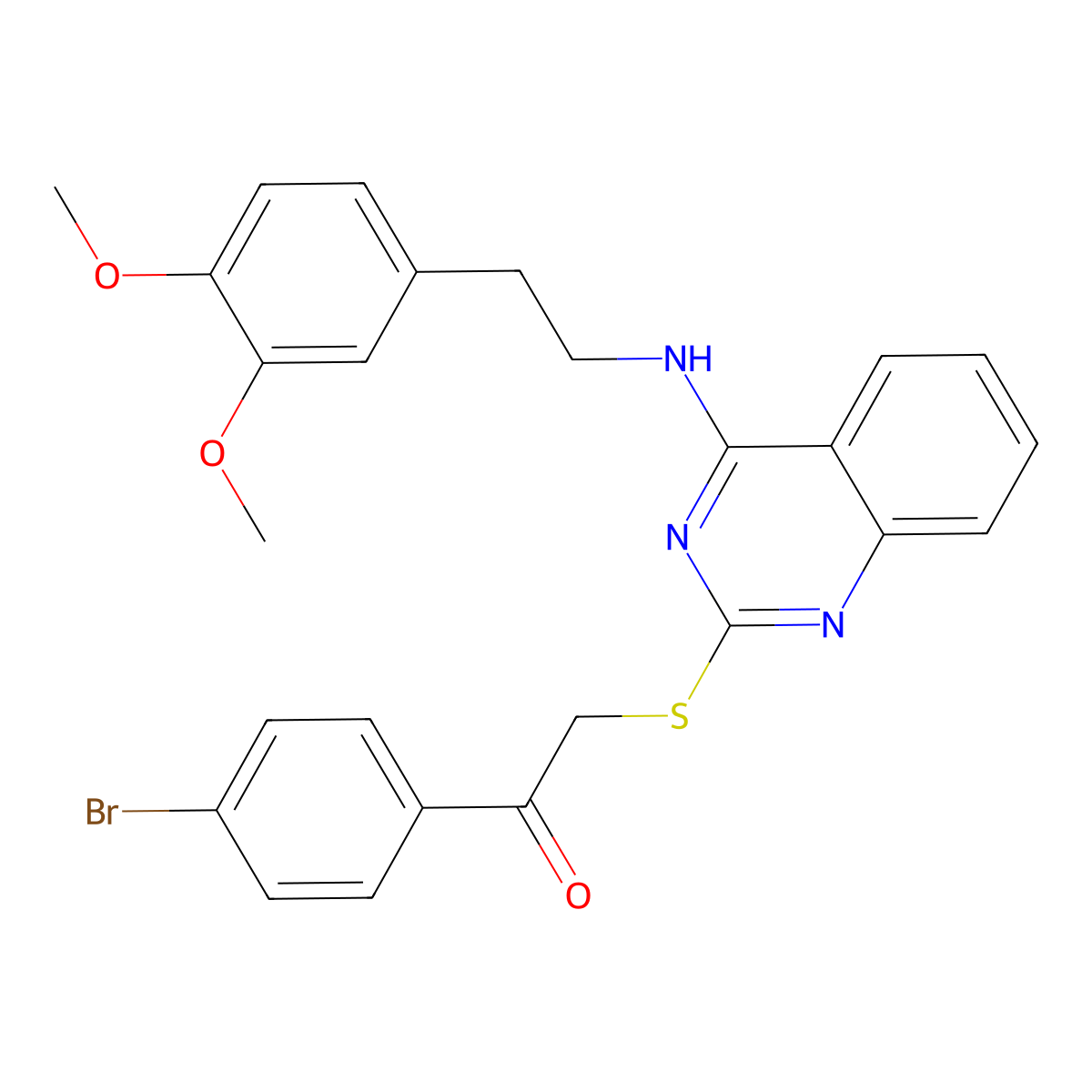 1-(4-Bromophenyl)-2-((4-((3,4-dimethoxyphenethyl)amino)quinazolin-2-yl)thio)ethanone molecular structure, CAS 422533-74-2