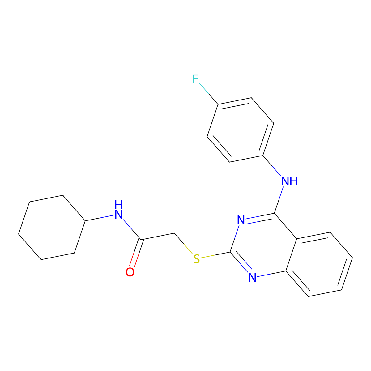 N-cyclohexyl-2-({4-[(4-fluorophenyl)amino]quinazolin-2-yl}sulfanyl)acetamide molecular structure, CAS 422533-76-4