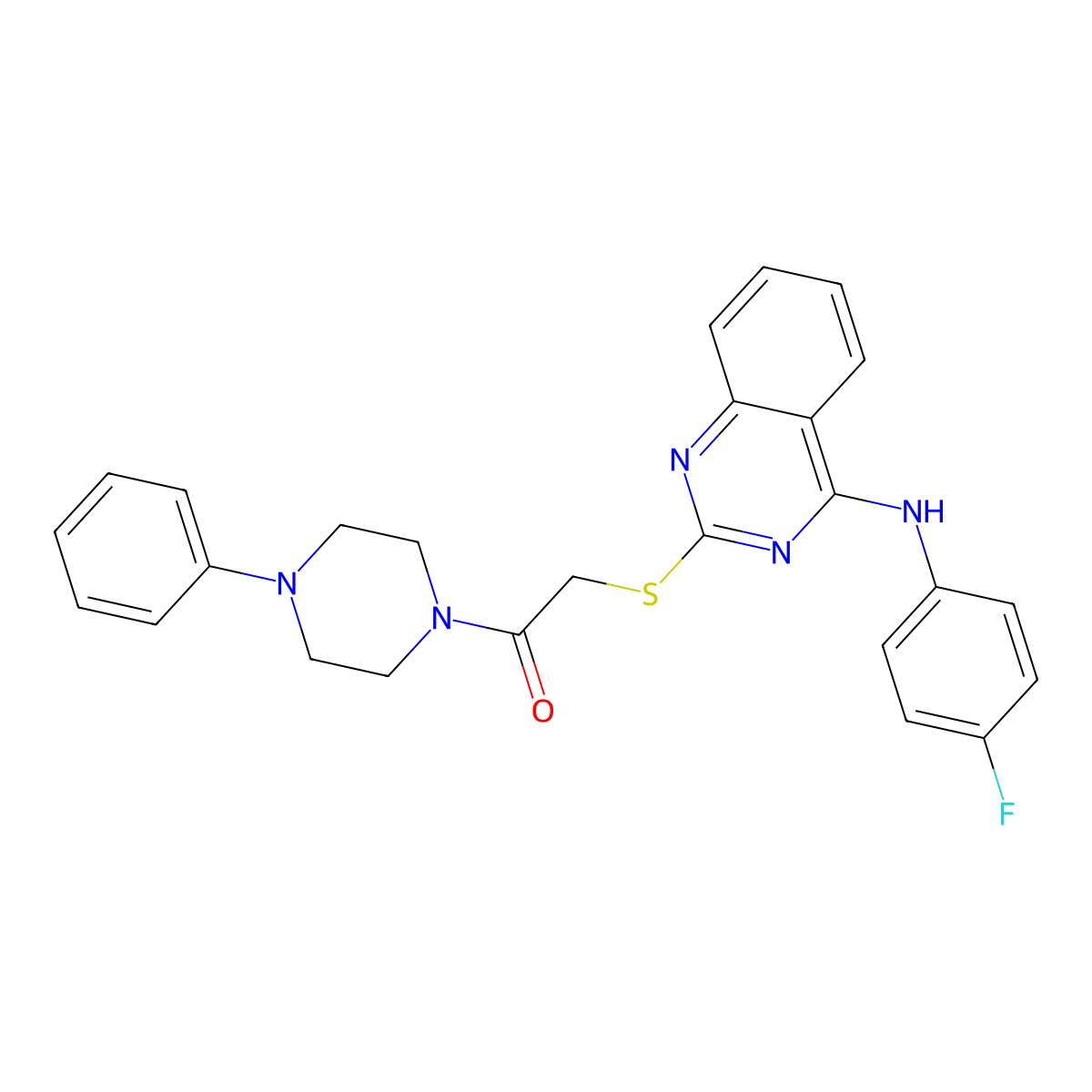 2-((4-((4-Fluorophenyl)amino)quinazolin-2-yl)thio)-1-(4-phenylpiperazin-1-yl)ethanone molecular structure, CAS 422533-81-1