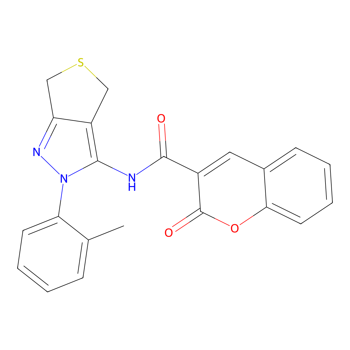 N-[2-(2-methylphenyl)-4,6-dihydrothieno[3,4-c]pyrazol-3-yl]-2-oxochromene-3-carboxamide molecular structure, CAS 422534-03-0