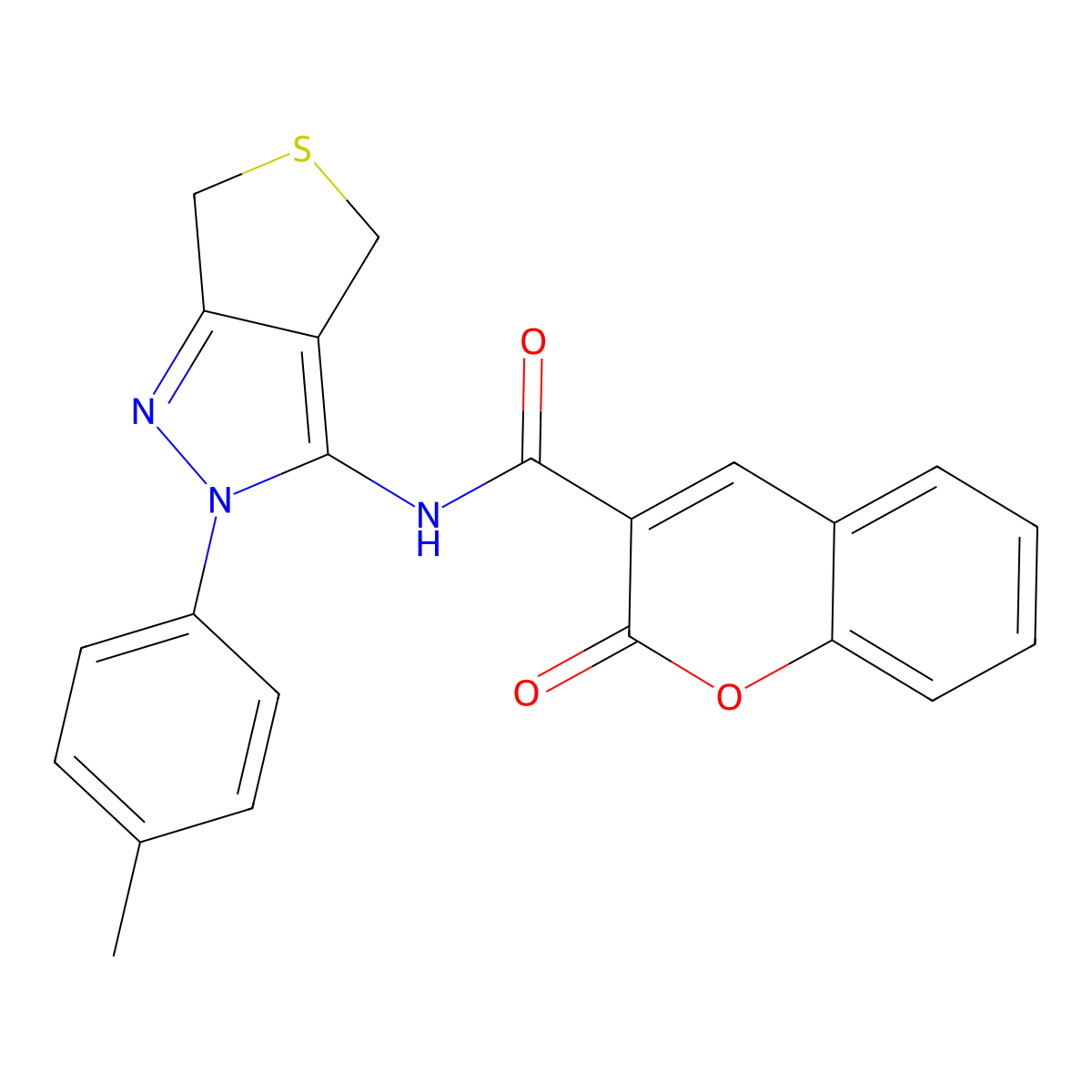 N-[2-(4-methylphenyl)-4,6-dihydrothieno[3,4-c]pyrazol-3-yl]-2-oxochromene-3-carboxamide molecular structure, CAS 422534-04-1