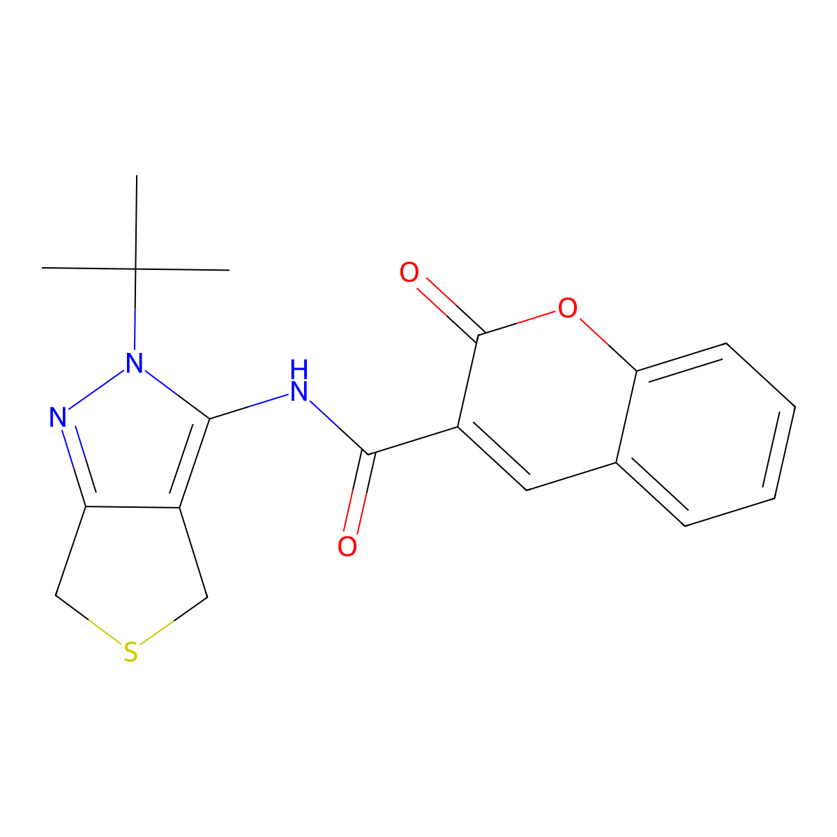 N-(2-tert-butyl-4,6-dihydrothieno[3,4-c]pyrazol-3-yl)-2-oxochromene-3-carboxamide molecular structure, CAS 422534-07-4