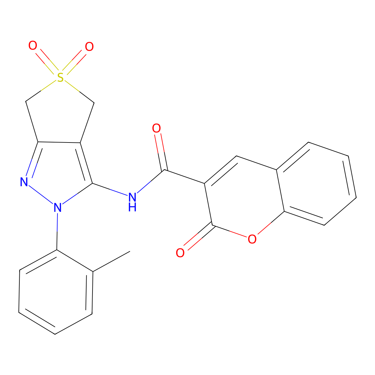 N-[2-(2-methylphenyl)-5,5-dioxo-4,6-dihydrothieno[3,4-c]pyrazol-3-yl]-2-oxochromene-3-carboxamide molecular structure, CAS 422534-10-9