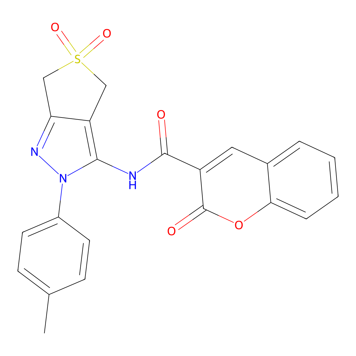 N-[2-(4-methylphenyl)-5,5-dioxo-4,6-dihydrothieno[3,4-c]pyrazol-3-yl]-2-oxochromene-3-carboxamide molecular structure, CAS 422534-11-0