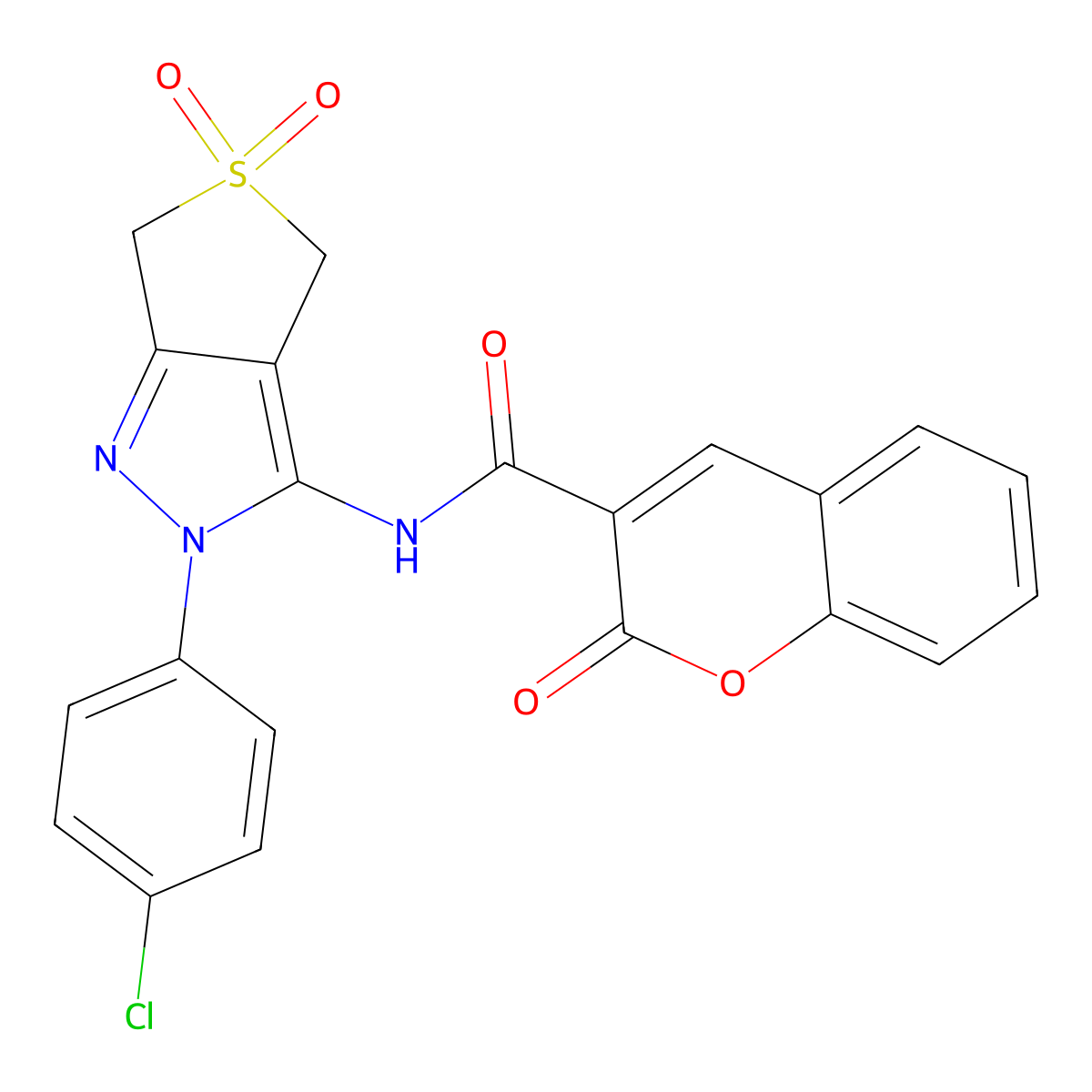 N-(2-(4-chlorophenyl)-5,5-dioxido-4,6-dihydro-2H-thieno[3,4-c]pyrazol-3-yl)-2-oxo-2H-chromene-3-carboxamide molecular structure, CAS 422534-12-1