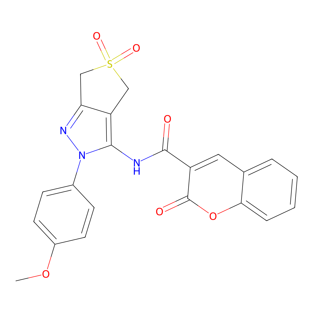 N-(2-(4-methoxyphenyl)-5,5-dioxido-4,6-dihydro-2H-thieno[3,4-c]pyrazol-3-yl)-2-oxo-2H-chromene-3-carboxamide molecular structure, CAS 422534-15-4
