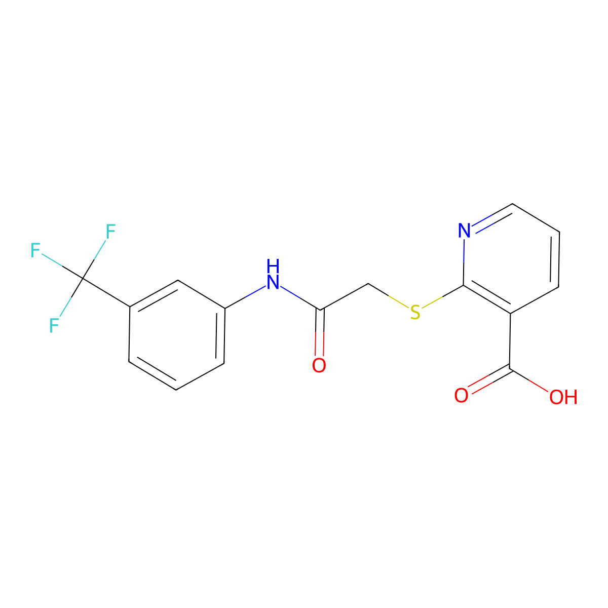 2-((2-Oxo-2-((3-(trifluoromethyl)phenyl)amino)ethyl)thio)nicotinic acid molecular structure, CAS 422539-20-6
