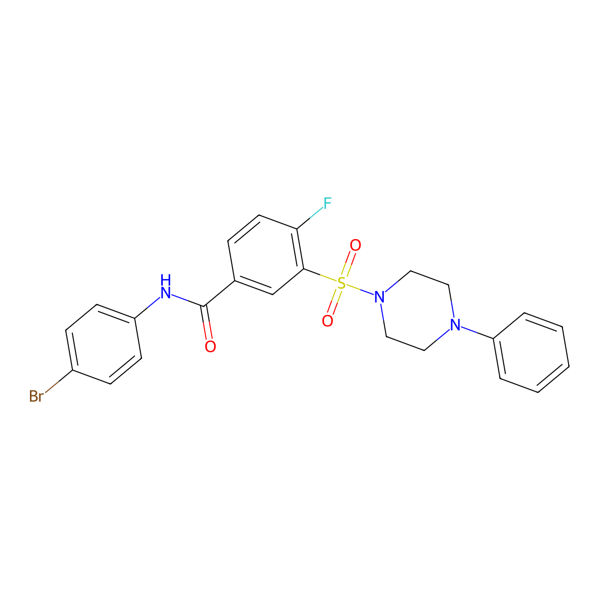 N-(4-bromophenyl)-4-fluoro-3-[(4-phenylpiperazin-1-yl)sulfonyl]benzamide molecular structure, CAS 422545-21-9