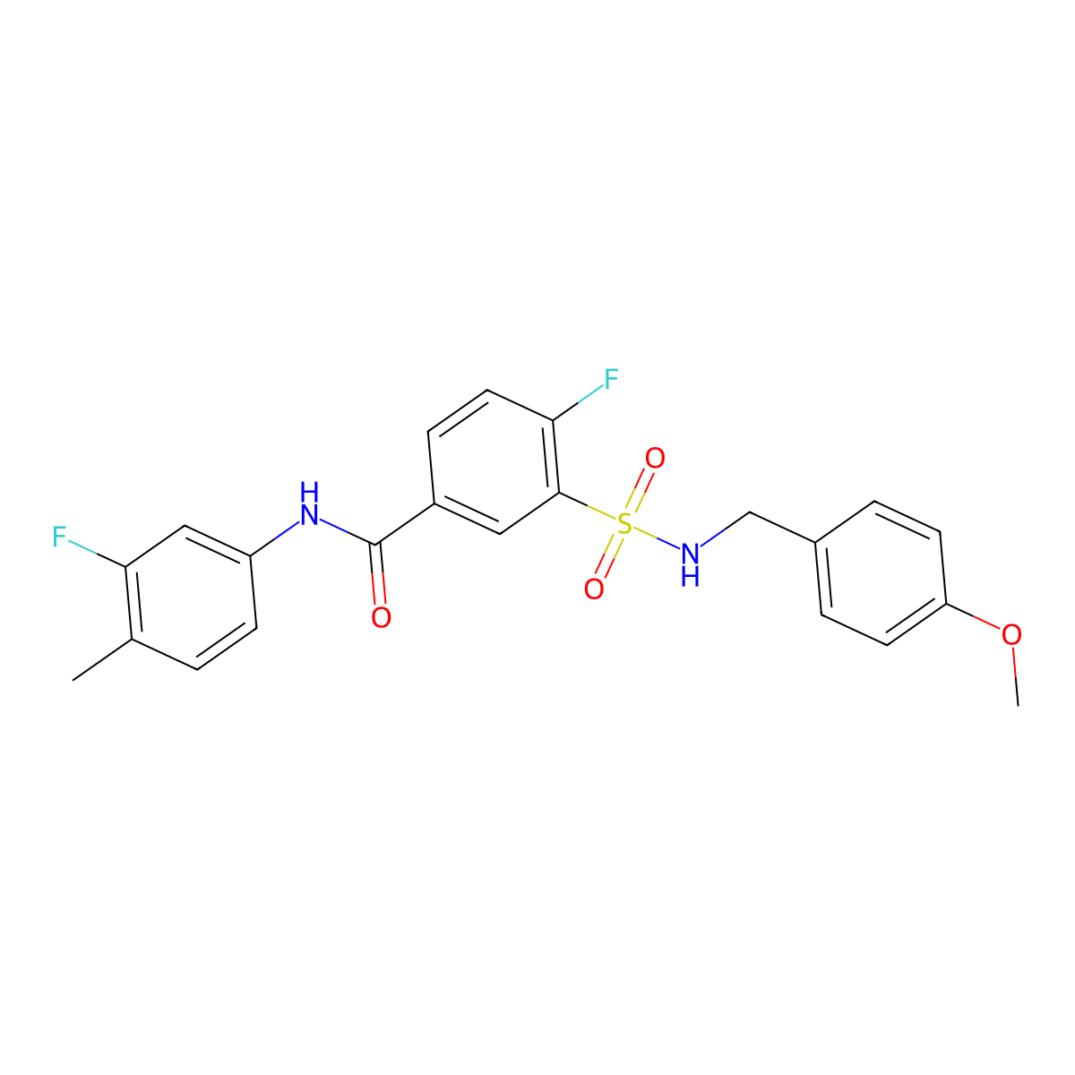 4-fluoro-N-(3-fluoro-4-methylphenyl)-3-{[(4-methoxyphenyl)methyl]sulfamoyl}benzamide molecular structure, CAS 422546-87-0