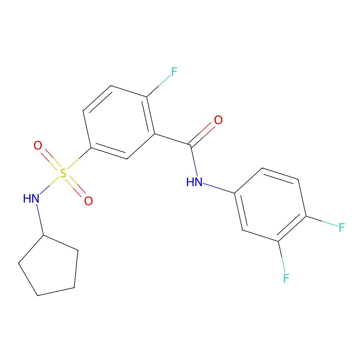 5-(cyclopentylsulfamoyl)-N-(3,4-difluorophenyl)-2-fluorobenzamide molecular structure, CAS 422547-70-4