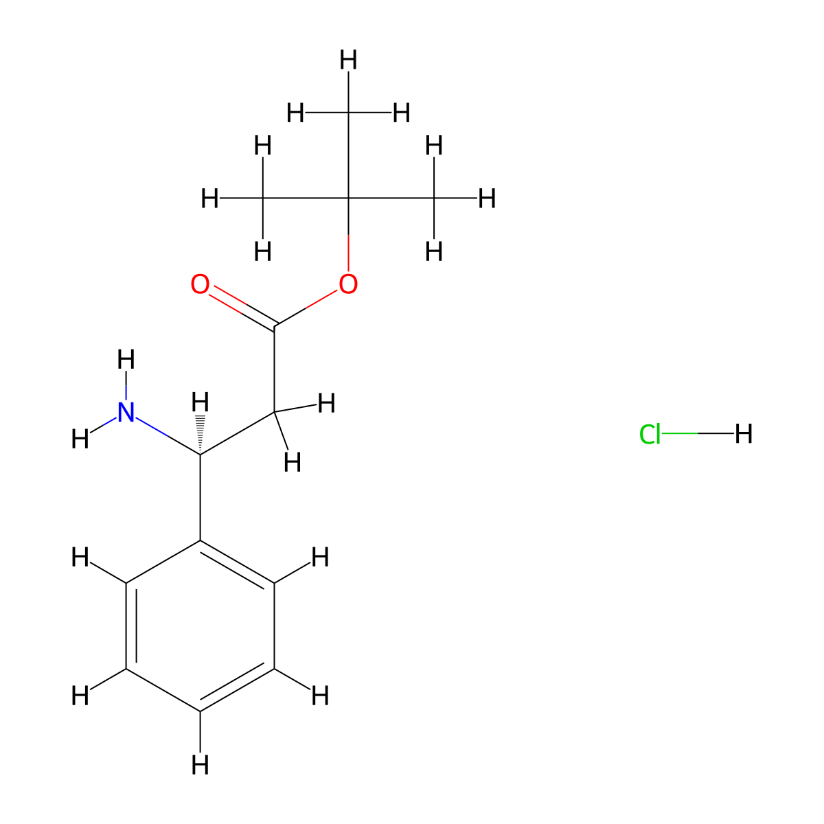 tert-butyl (3S)-3-amino-3-phenylpropanoate hydrochloride molecular structure, CAS 422550-65-0