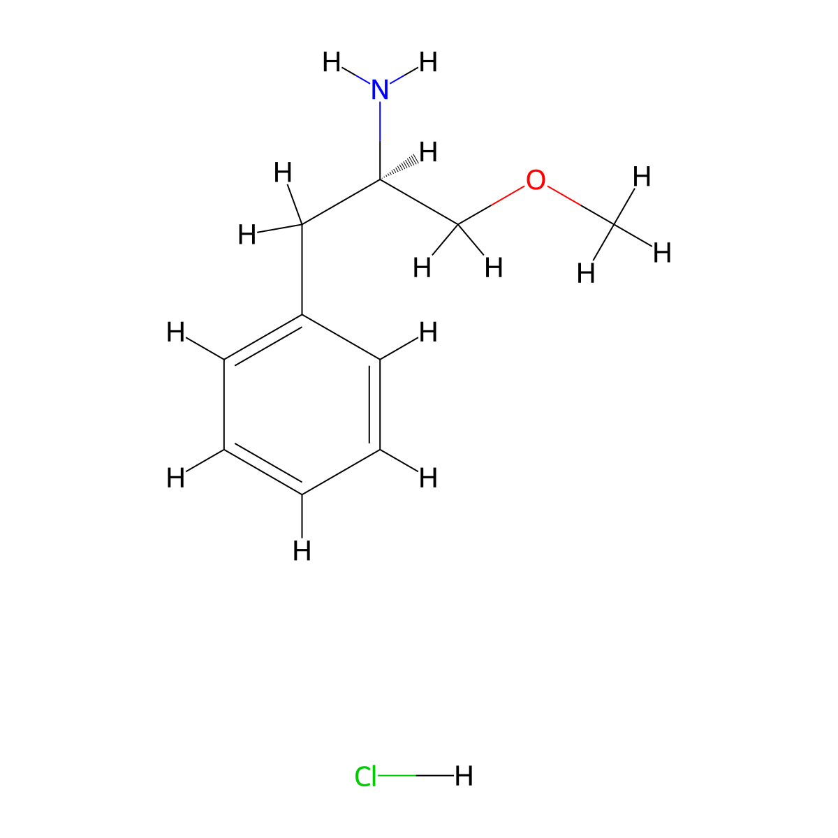 (2R)-1-methoxy-3-phenylpropan-2-amine hydrochloride molecular structure, CAS 422551-10-8
