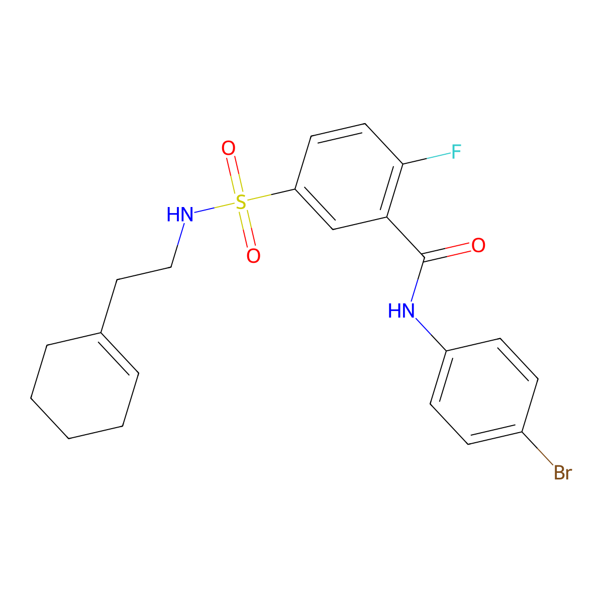 N-(4-bromophenyl)-5-[2-(cyclohexen-1-yl)ethylsulfamoyl]-2-fluorobenzamide molecular structure, CAS 422552-18-9