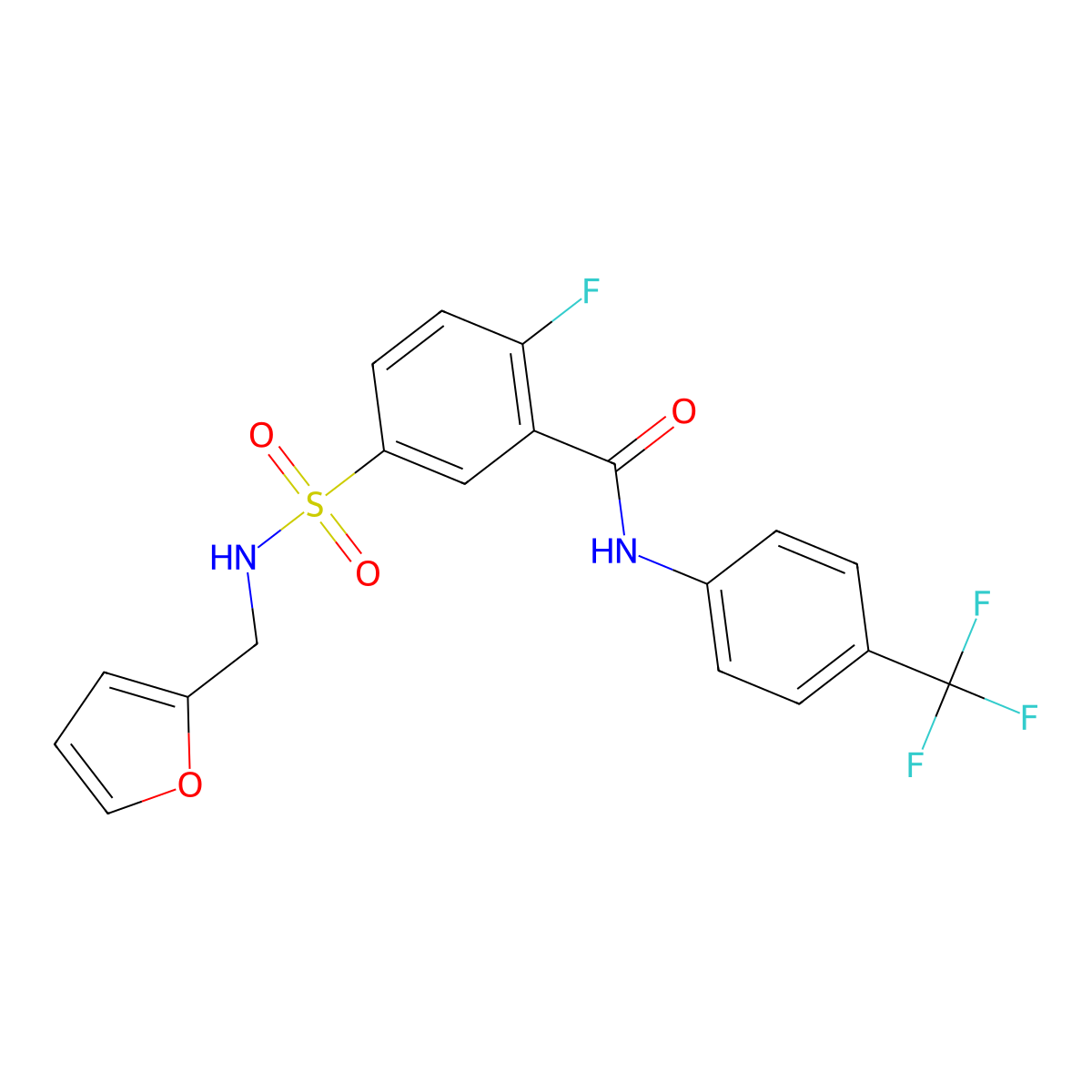 2-Fluoro-5-(N-(furan-2-ylmethyl)sulfamoyl)-N-(4-(trifluoromethyl)phenyl)benzamide molecular structure, CAS 422553-22-8