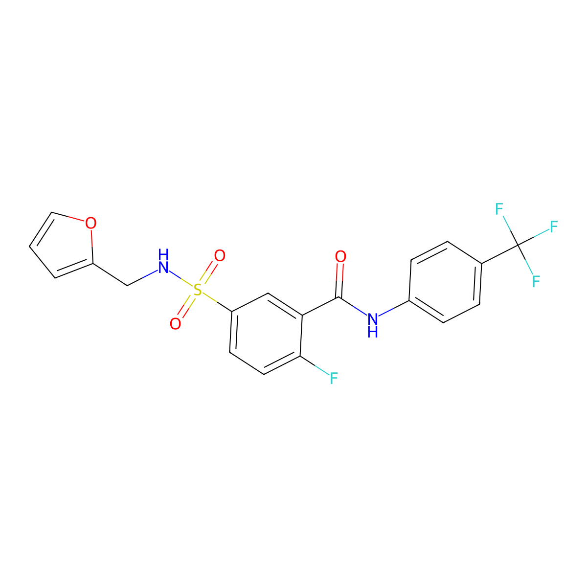 2-Fluoro-5-(N-(furan-2-ylmethyl)sulfamoyl)-N-(4-(trifluoromethyl)phenyl)benzamide molecular structure, CAS 422553-22-8