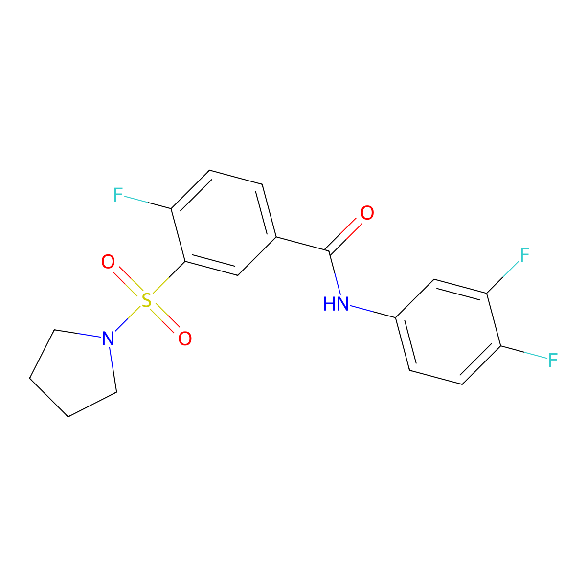 N-(3,4-Difluorophenyl)-4-fluoro-3-(pyrrolidin-1-ylsulfonyl)benzamide molecular structure, CAS 422554-93-6