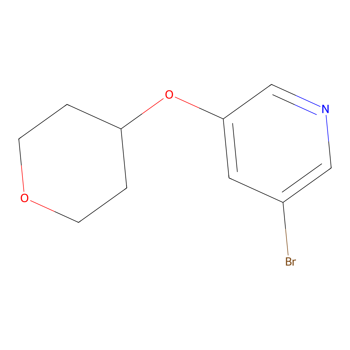 3-Bromo-5-((tetrahydro-2H-pyran-4-yl)oxy)pyridine molecular structure, CAS 422557-23-1