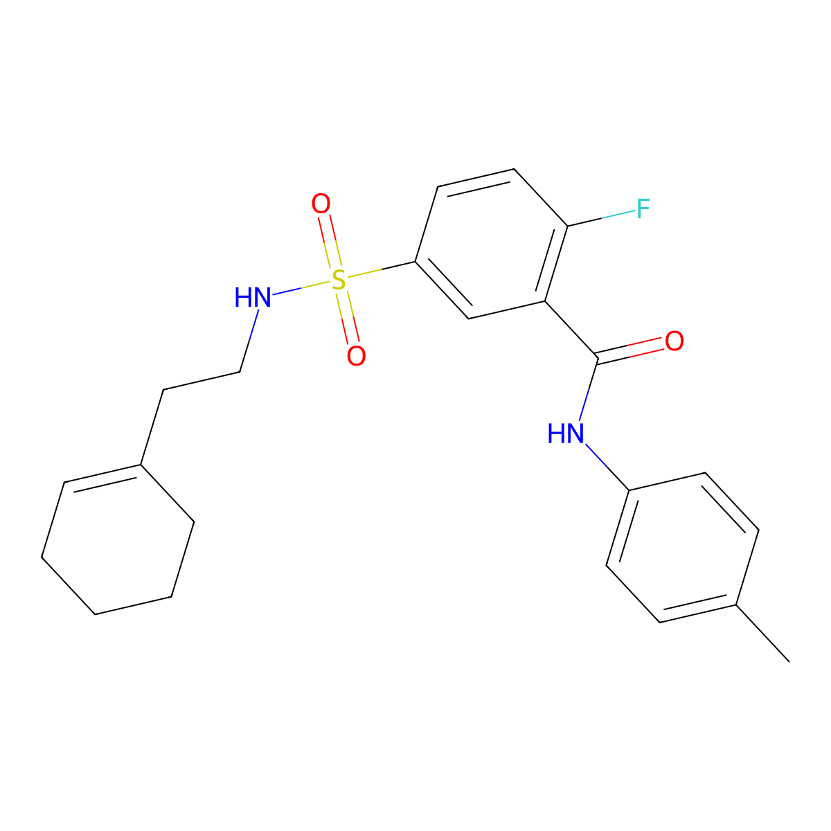 5-[2-(cyclohexen-1-yl)ethylsulfamoyl]-2-fluoro-N-(4-methylphenyl)benzamide molecular structure, CAS 422557-92-4