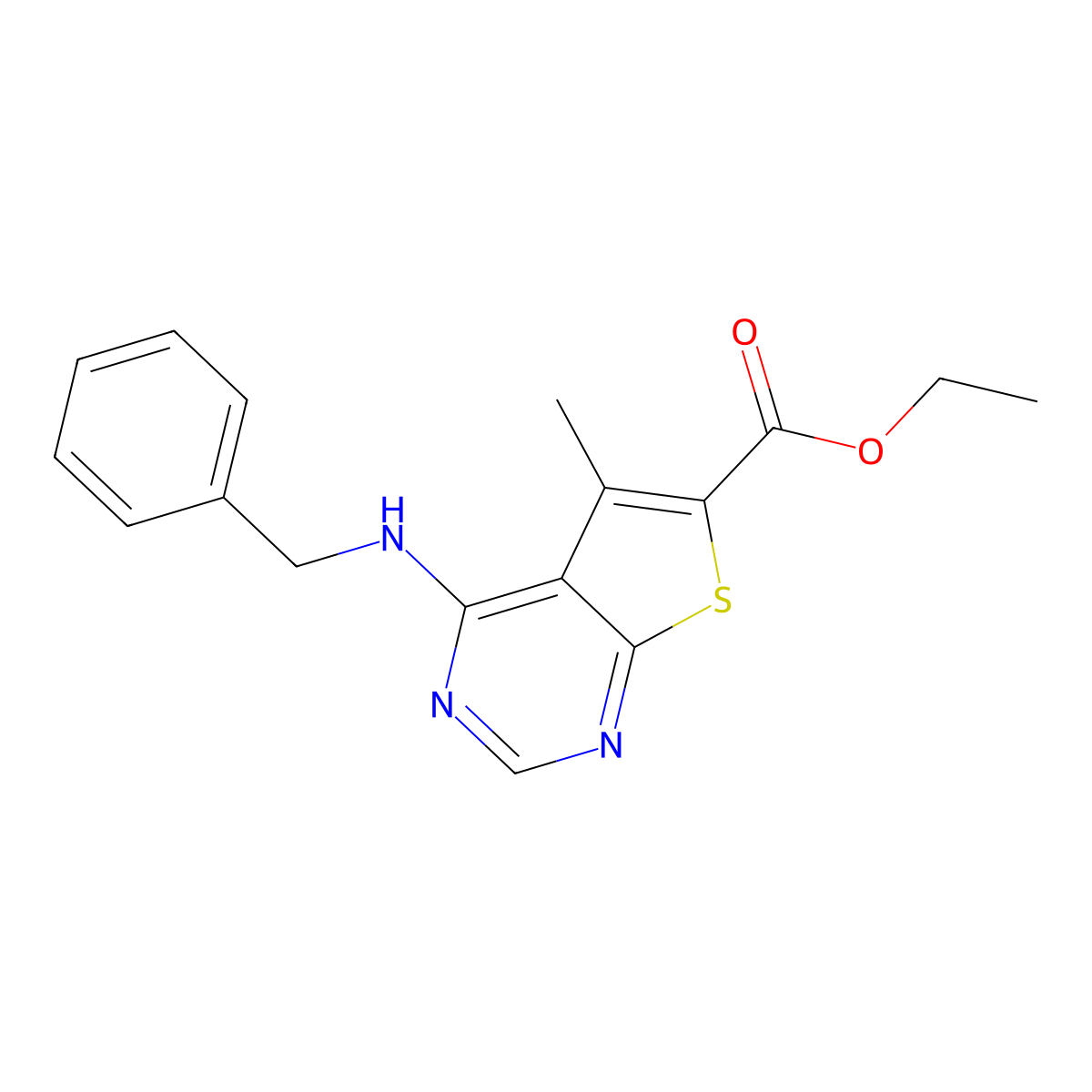 Ethyl 4-(benzylamino)-5-methylthieno[2,3-d]pyrimidine-6-carboxylate molecular structure, CAS 422560-81-4