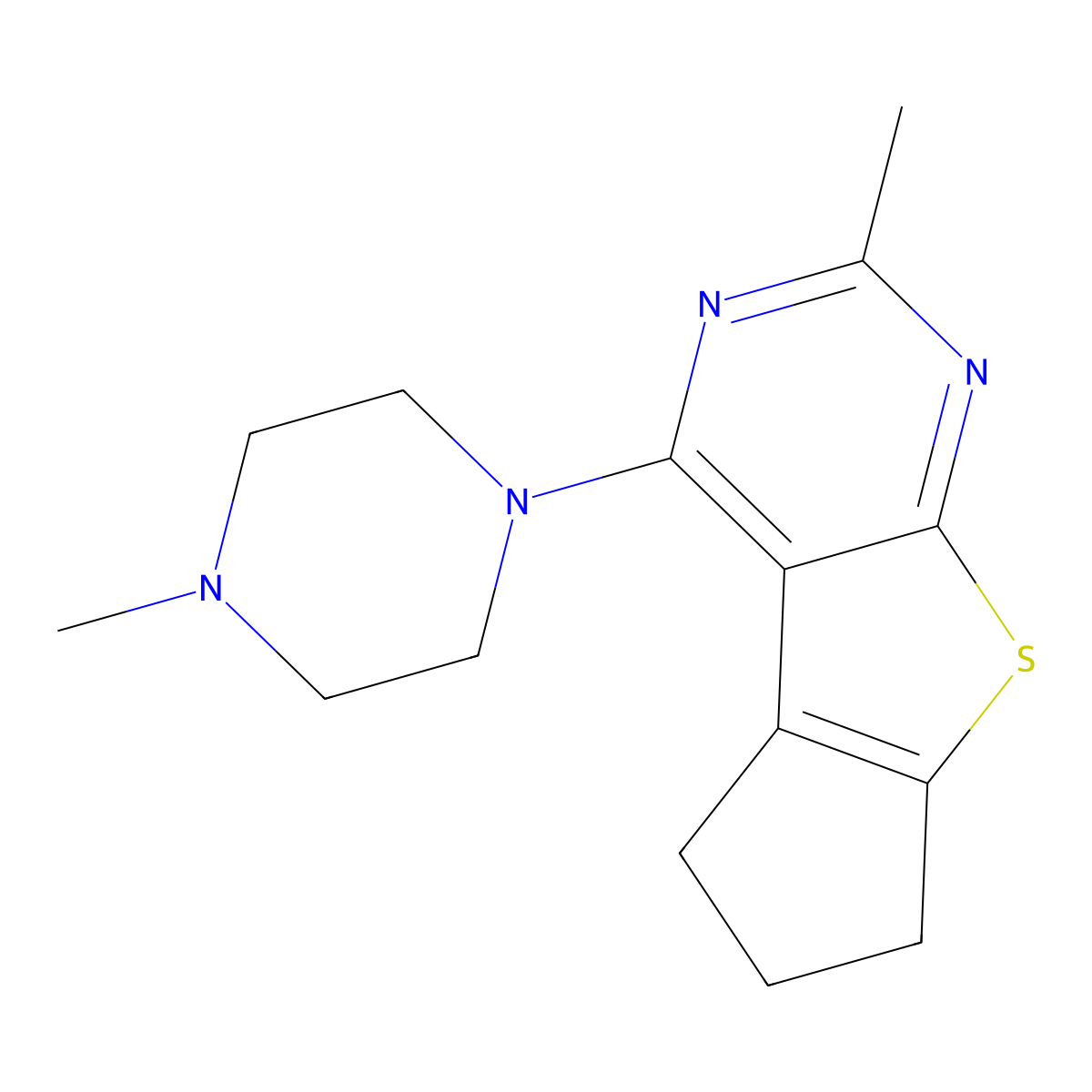 10-Methyl-12-(4-methylpiperazin-1-yl)-7-thia-9,11-diazatricyclo[6.4.0.0^{2,6}]dodeca-1(12),2(6),8,10-tetraene molecular structure, CAS 422563-65-3