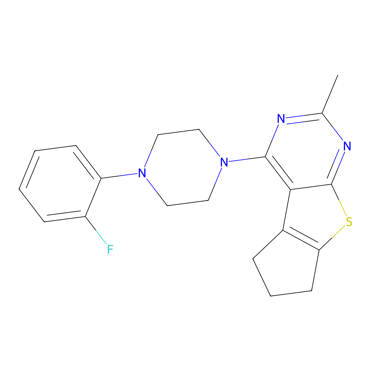 4-(4-(2-fluorophenyl)piperazin-1-yl)-2-methyl-6,7-dihydro-5H-cyclopenta[4,5]thieno[2,3-d]pyrimidine molecular structure, CAS 422563-66-4