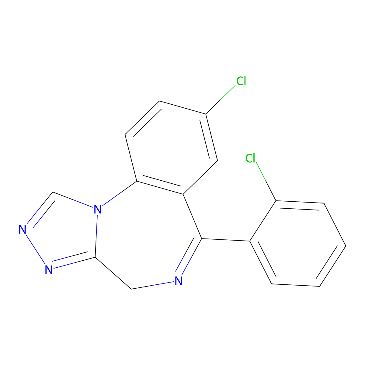 8-chloro-6-(2-chlorophenyl)-4H-[1,2,4]triazolo[4,3-a][1,4]benzodiazepine molecular structure, CAS 42292-42-2