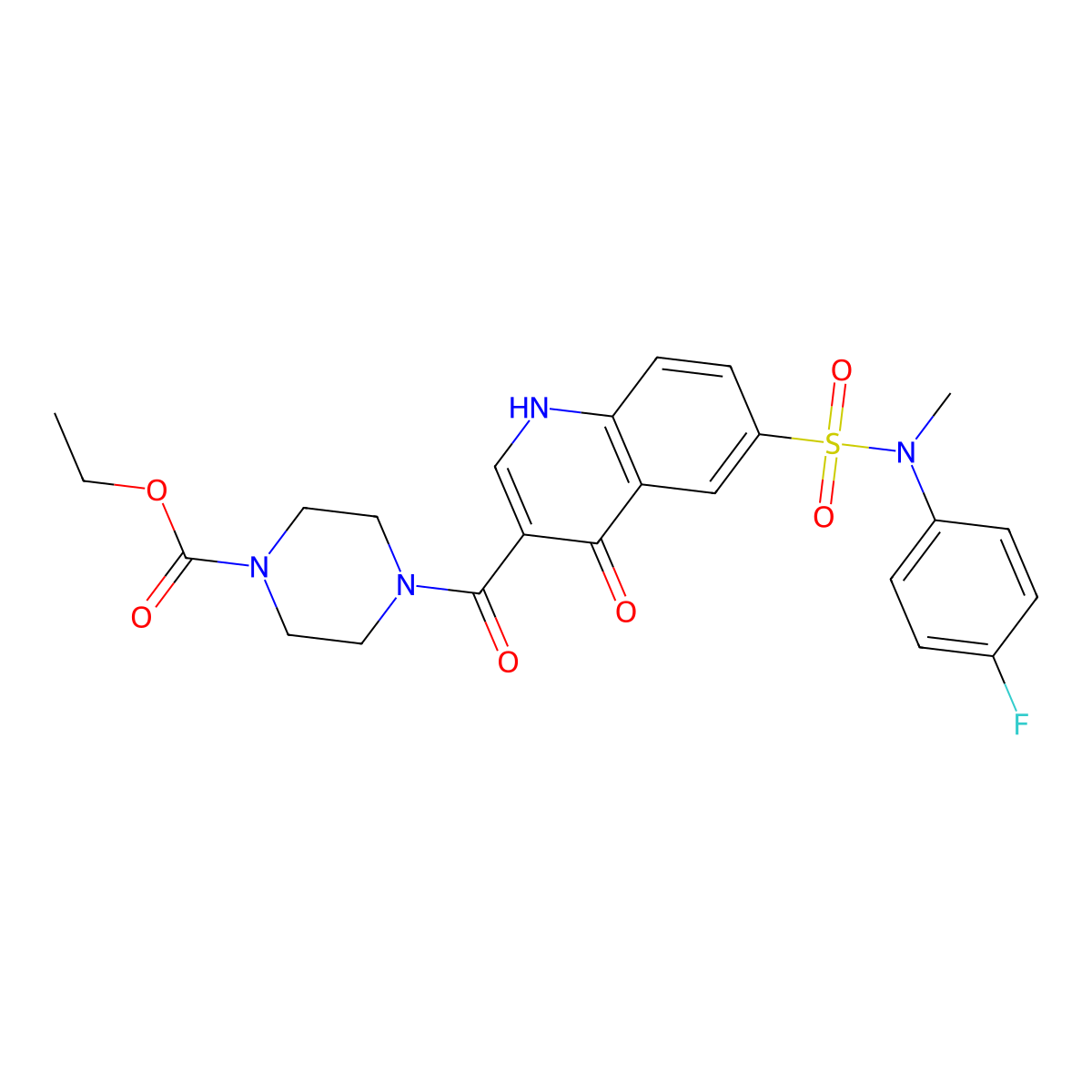 Ethyl 4-[[6-[[(4-Fluorophenyl)methylamino]sulfonyl]-1,4-dihydro-4-oxo-3-quinolinyl]carbonyl]-1-piperazinecarboxylate molecular structure, CAS 423126-72-1