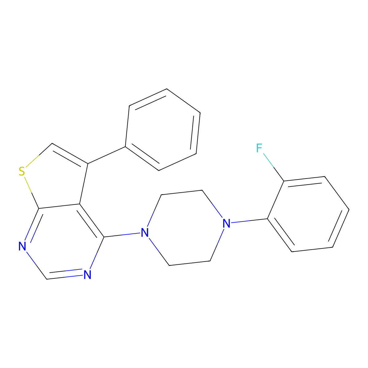 4-(4-(2-Fluorophenyl)piperazin-1-yl)-5-phenylthieno[2,3-d]pyrimidine molecular structure, CAS 423130-24-9