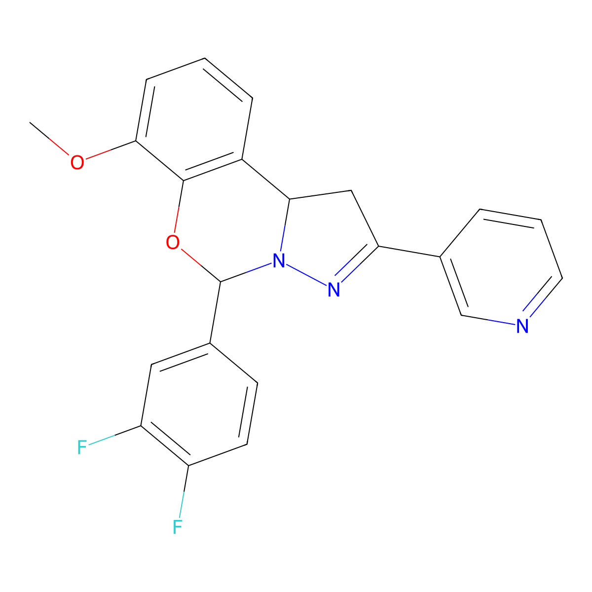 5-(3,4-difluorophenyl)-7-methoxy-2-pyridin-3-yl-5,10b-dihydro-1H-pyrazolo[1,5-c][1,3]benzoxazine molecular structure, CAS 423130-65-8