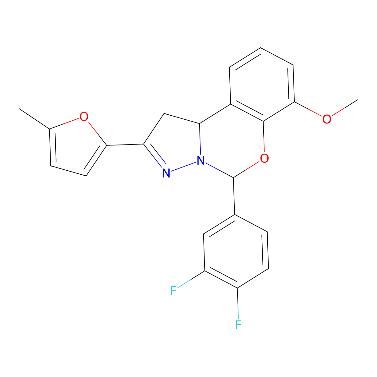 7-(3,4-Difluorophenyl)-10-methoxy-4-(5-methylfuran-2-yl)-8-oxa-5,6-diazatricyclo[7.4.0.0^{2,6}]trideca-1(9),4,10,12-tetraene molecular structure, CAS 423130-97-6