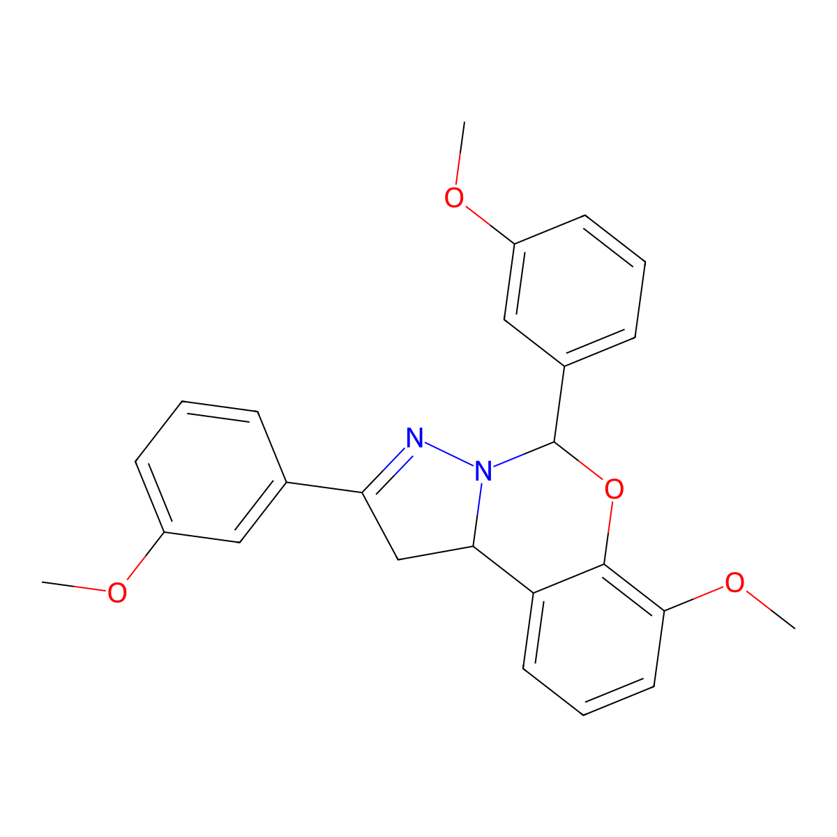 7-Methoxy-2,5-bis(3-methoxyphenyl)-1,10b-dihydropyrazolo[1,5-c][1,3]benzoxazine molecular structure, CAS 423131-12-8