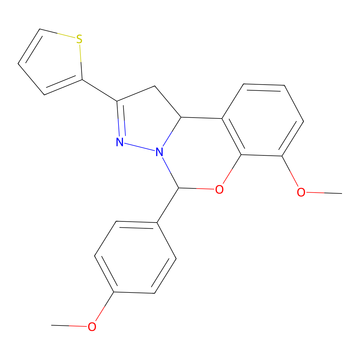 7-methoxy-5-(4-methoxyphenyl)-2-thiophen-2-yl-5,10b-dihydro-1H-pyrazolo[1,5-c][1,3]benzoxazine molecular structure, CAS 423131-47-9