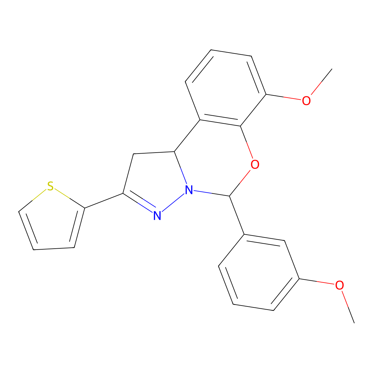 7-Methoxy-5-(3-methoxyphenyl)-2-(thiophen-2-yl)-1,10b-dihydropyrazolo[1,5-c][1,3]benzoxazine molecular structure, CAS 423131-53-7