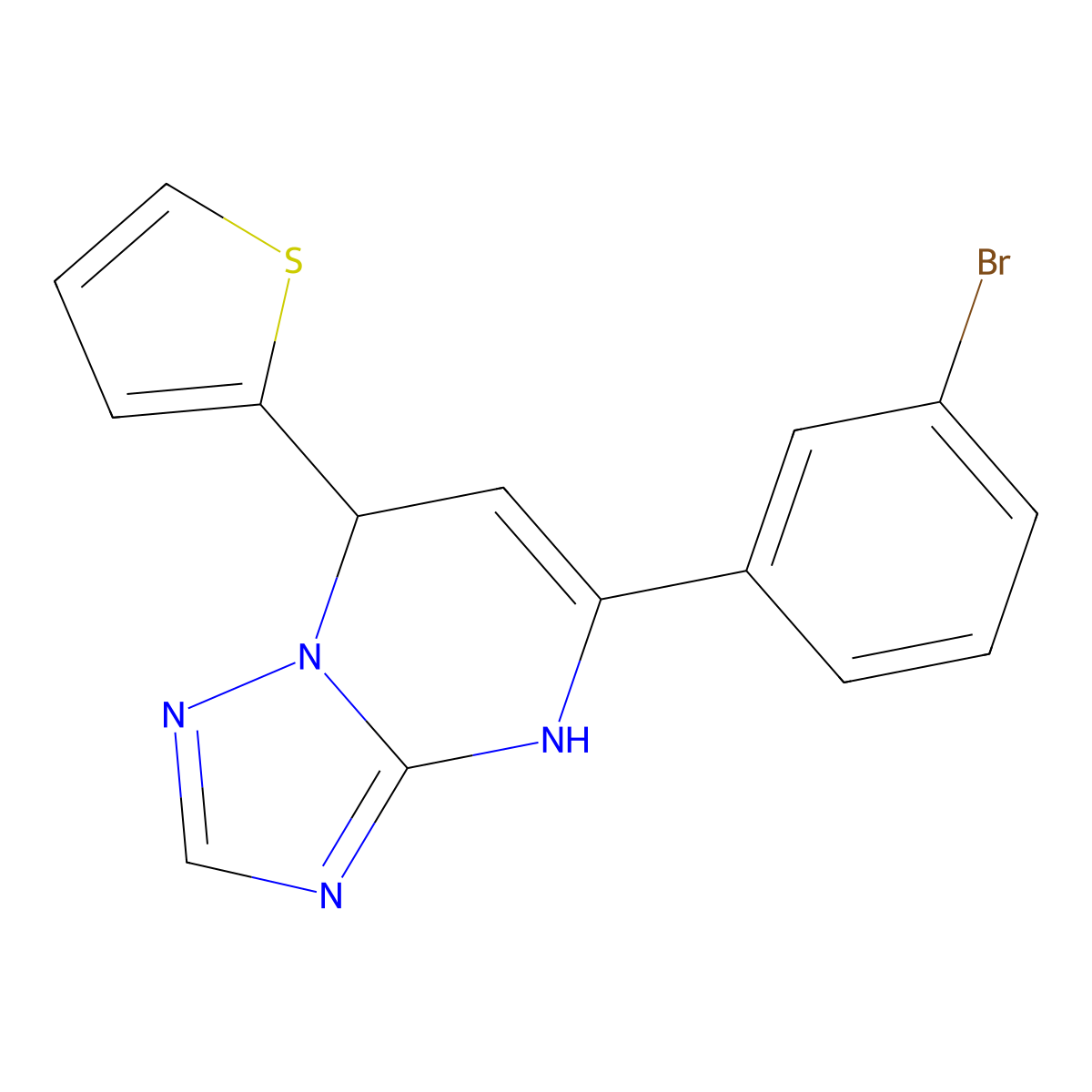 5-(3-Bromophenyl)-7-thiophen-2-yl-1,7-dihydro-[1,2,4]triazolo[1,5-a]pyrimidine molecular structure, CAS 423136-62-3