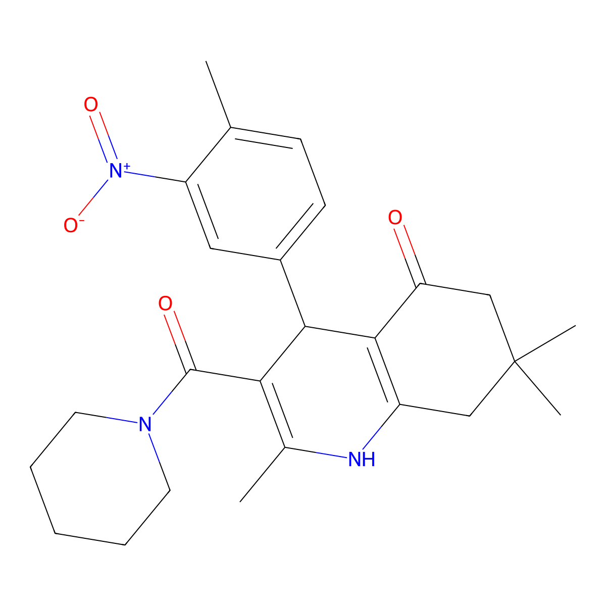 2,7,7-Trimethyl-4-(4-methyl-3-nitrophenyl)-3-(piperidine-1-carbonyl)-1,4,6,8-tetrahydroquinolin-5-one molecular structure, CAS 423136-96-3