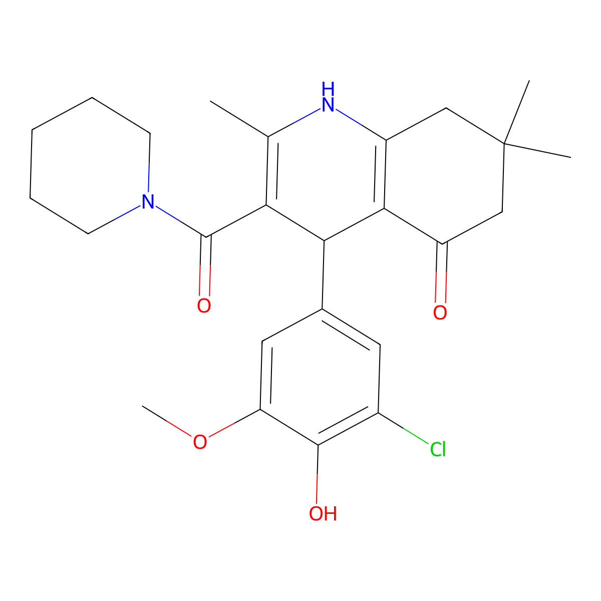 4-(3-Chloro-4-hydroxy-5-methoxyphenyl)-2,7,7-trimethyl-3-(piperidine-1-carbonyl)-1,4,6,8-tetrahydroquinolin-5-one molecular structure, CAS 423137-10-4