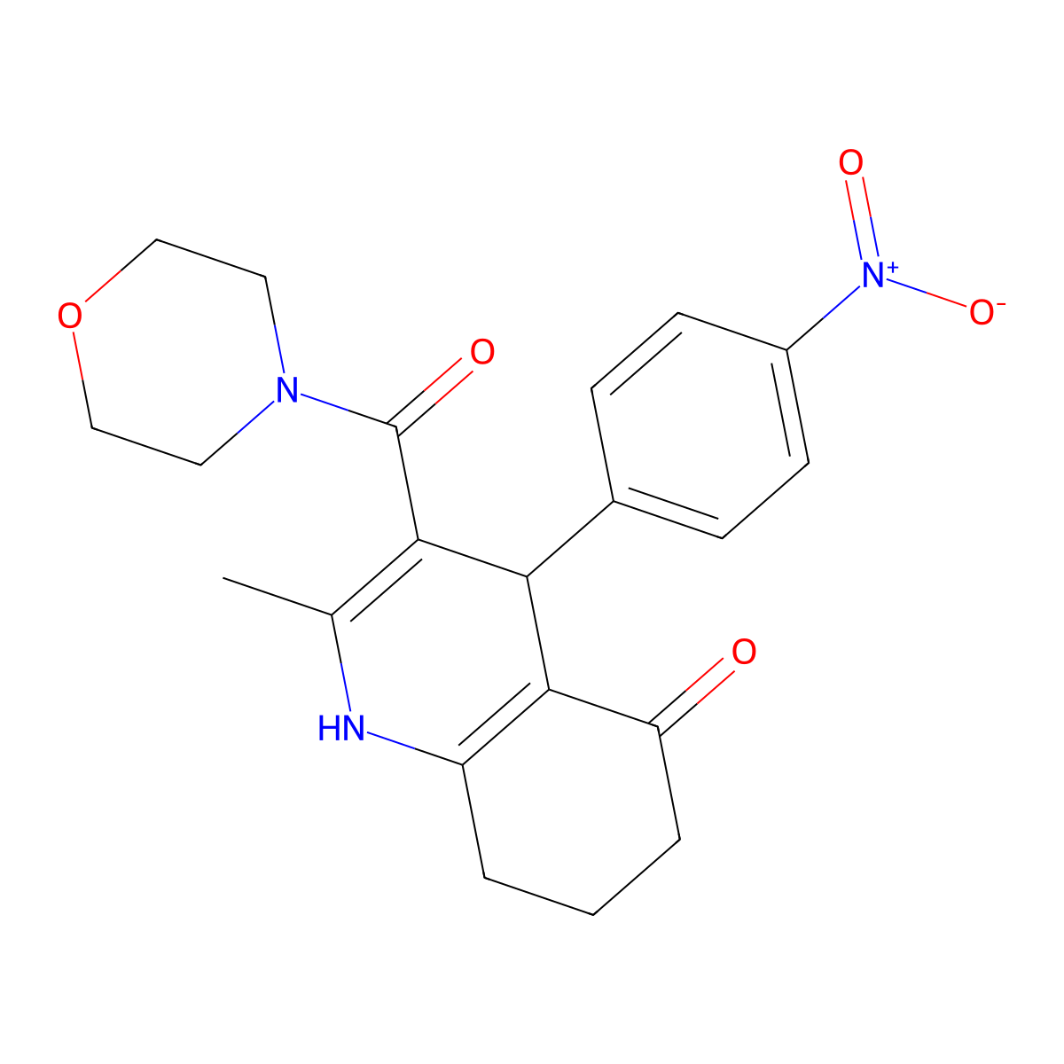 2-methyl-3-(morpholine-4-carbonyl)-4-(4-nitrophenyl)-4,6,7,8-tetrahydro-1H-quinolin-5-one molecular structure, CAS 423137-16-0