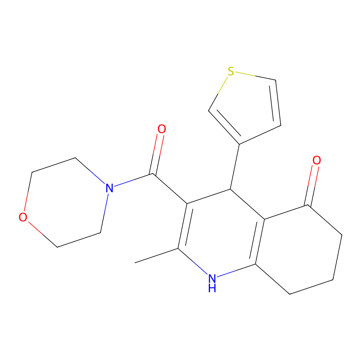 2-methyl-3-(4-morpholinylcarbonyl)-4-(3-thienyl)-4,6,7,8-tetrahydro-5(1H)-quinolinone molecular structure, CAS 423137-28-4