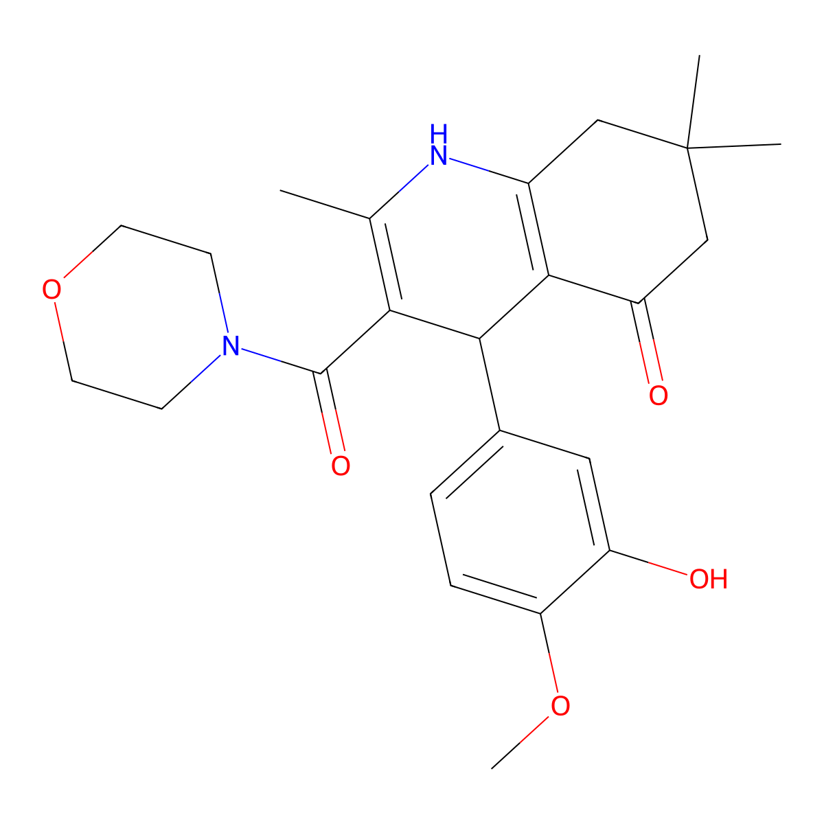4-(3-Hydroxy-4-methoxyphenyl)-2,7,7-trimethyl-3-(morpholine-4-carbonyl)-1,4,6,8-tetrahydroquinolin-5-one molecular structure, CAS 423137-76-2