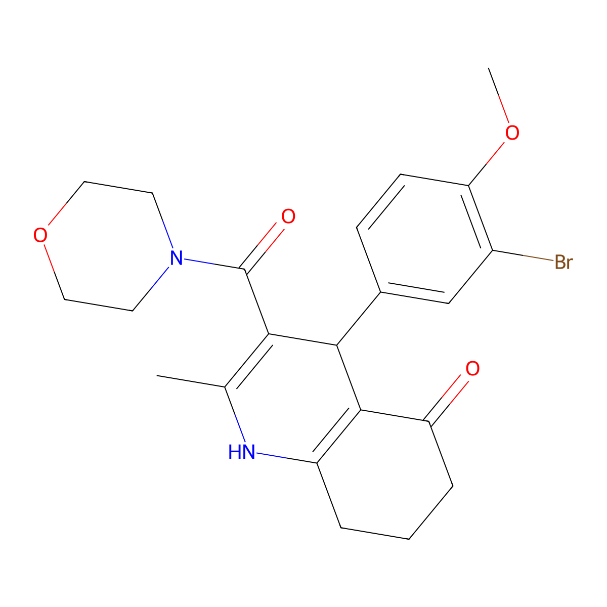 4-(3-bromo-4-methoxyphenyl)-2-methyl-3-(4-morpholinylcarbonyl)-4,6,7,8-tetrahydro-5(1H)-quinolinone molecular structure, CAS 423137-79-5