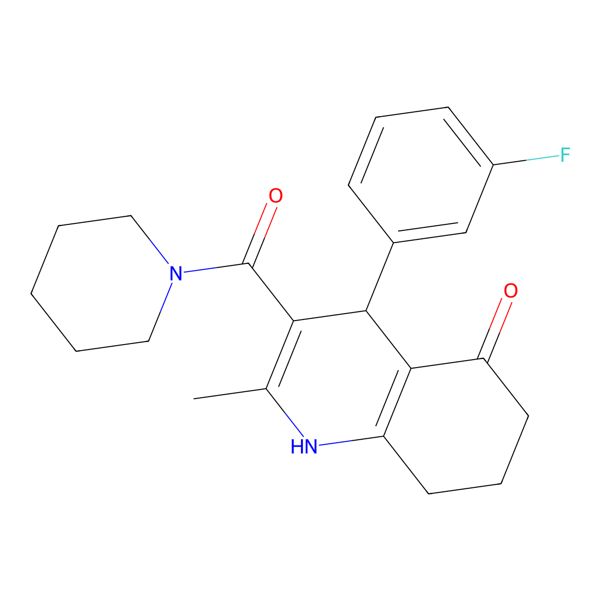 4-(3-fluorophenyl)-2-methyl-3-(piperidine-1-carbonyl)-4,6,7,8-tetrahydro-1H-quinolin-5-one molecular structure, CAS 423138-18-5