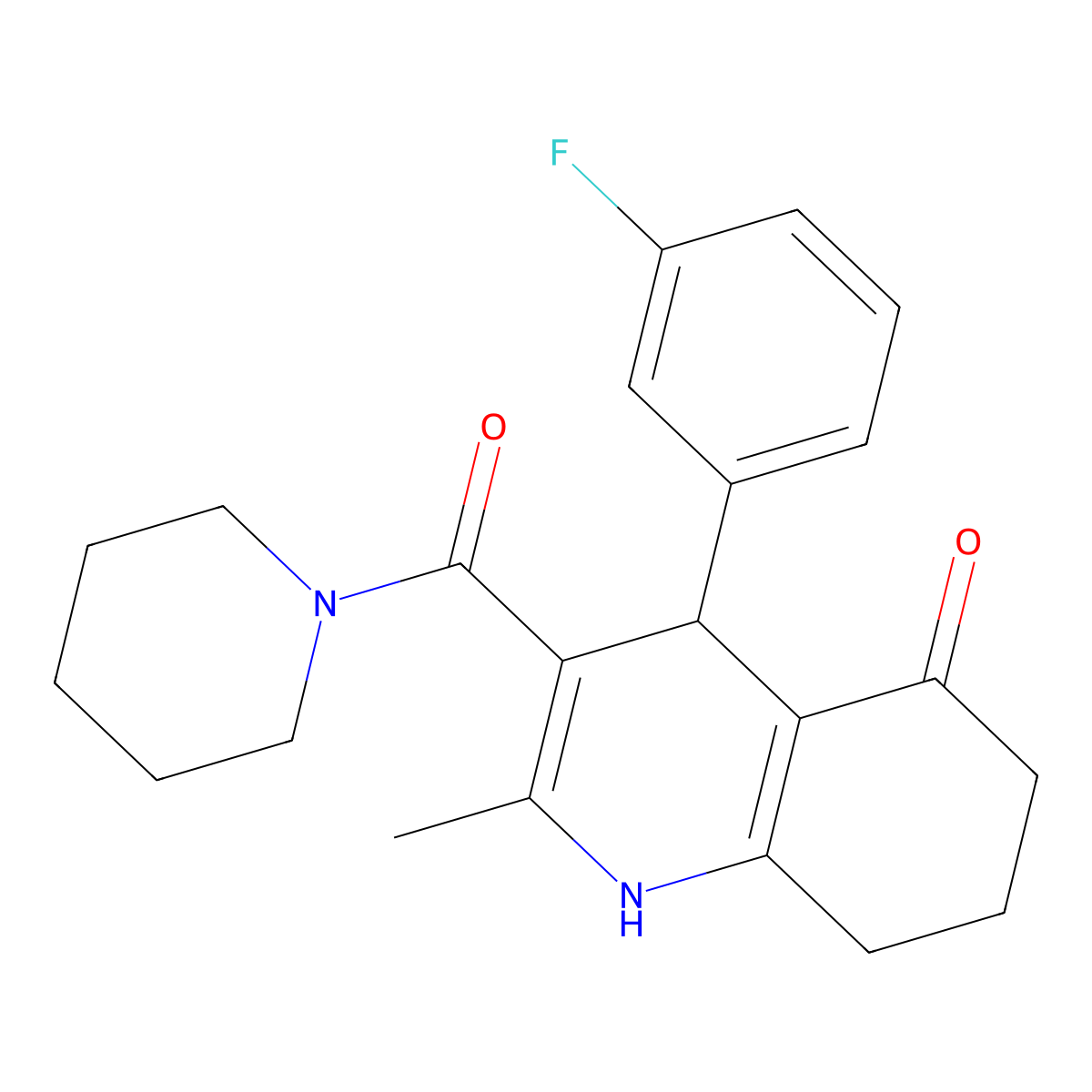 4-(3-fluorophenyl)-2-methyl-3-(piperidine-1-carbonyl)-4,6,7,8-tetrahydro-1H-quinolin-5-one molecular structure, CAS 423138-18-5
