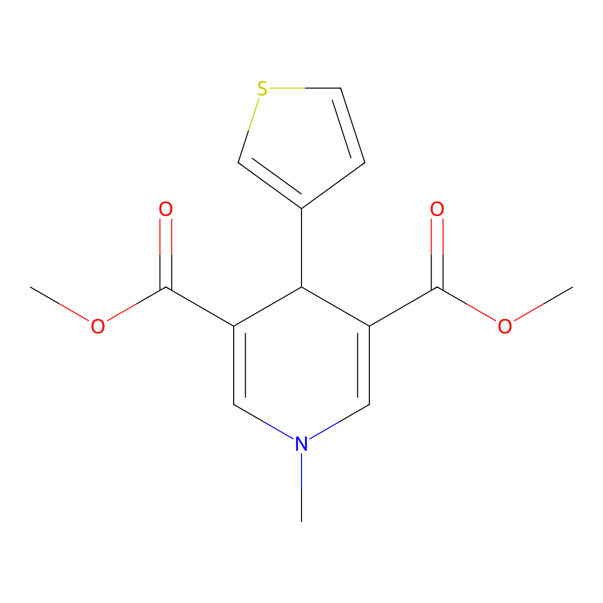 dimethyl 1-methyl-4-thiophen-3-yl-4H-pyridine-3,5-dicarboxylate molecular structure, CAS 423138-37-8