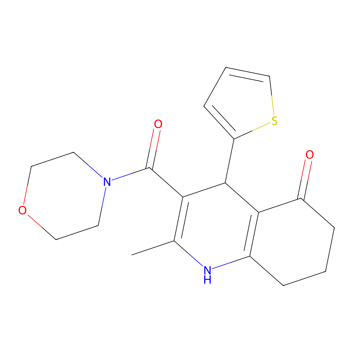 2-methyl-3-(morpholine-4-carbonyl)-4-thiophen-2-yl-4,6,7,8-tetrahydro-1H-quinolin-5-one molecular structure, CAS 423138-87-8
