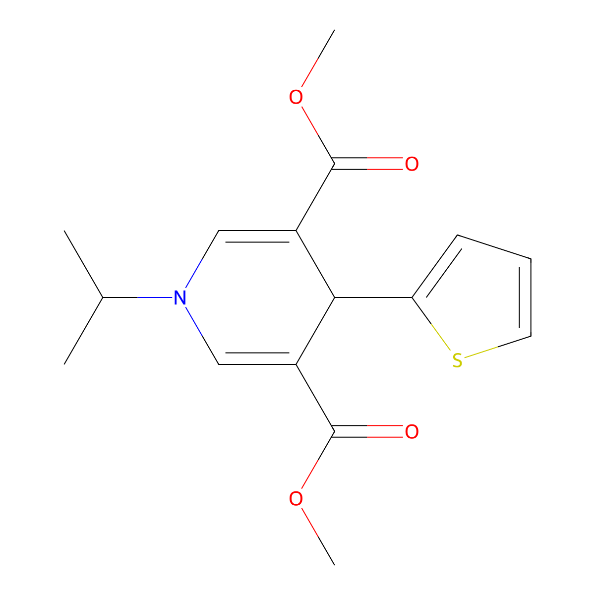 Dimethyl 1-isopropyl-4-(2-thienyl)-1,4-dihydro-3,5-pyridinedicarboxylate molecular structure, CAS 423138-99-2