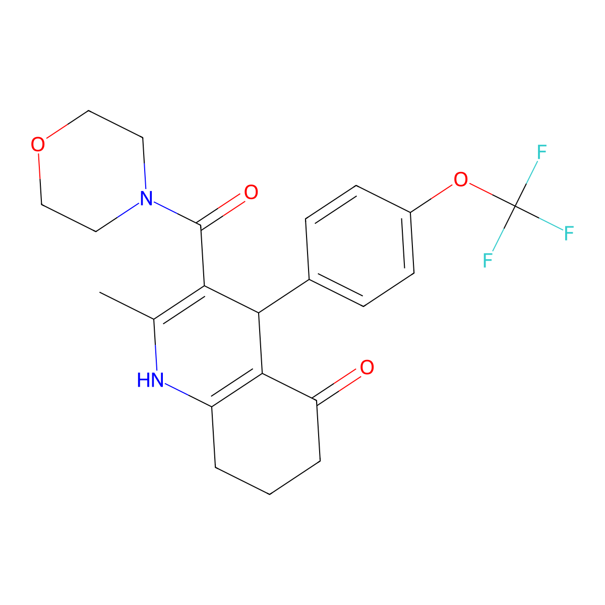 2-methyl-3-(morpholin-4-ylcarbonyl)-4-[4-(trifluoromethoxy)phenyl]-4,6,7,8-tetrahydroquinolin-5(1H)-one molecular structure, CAS 423139-29-1