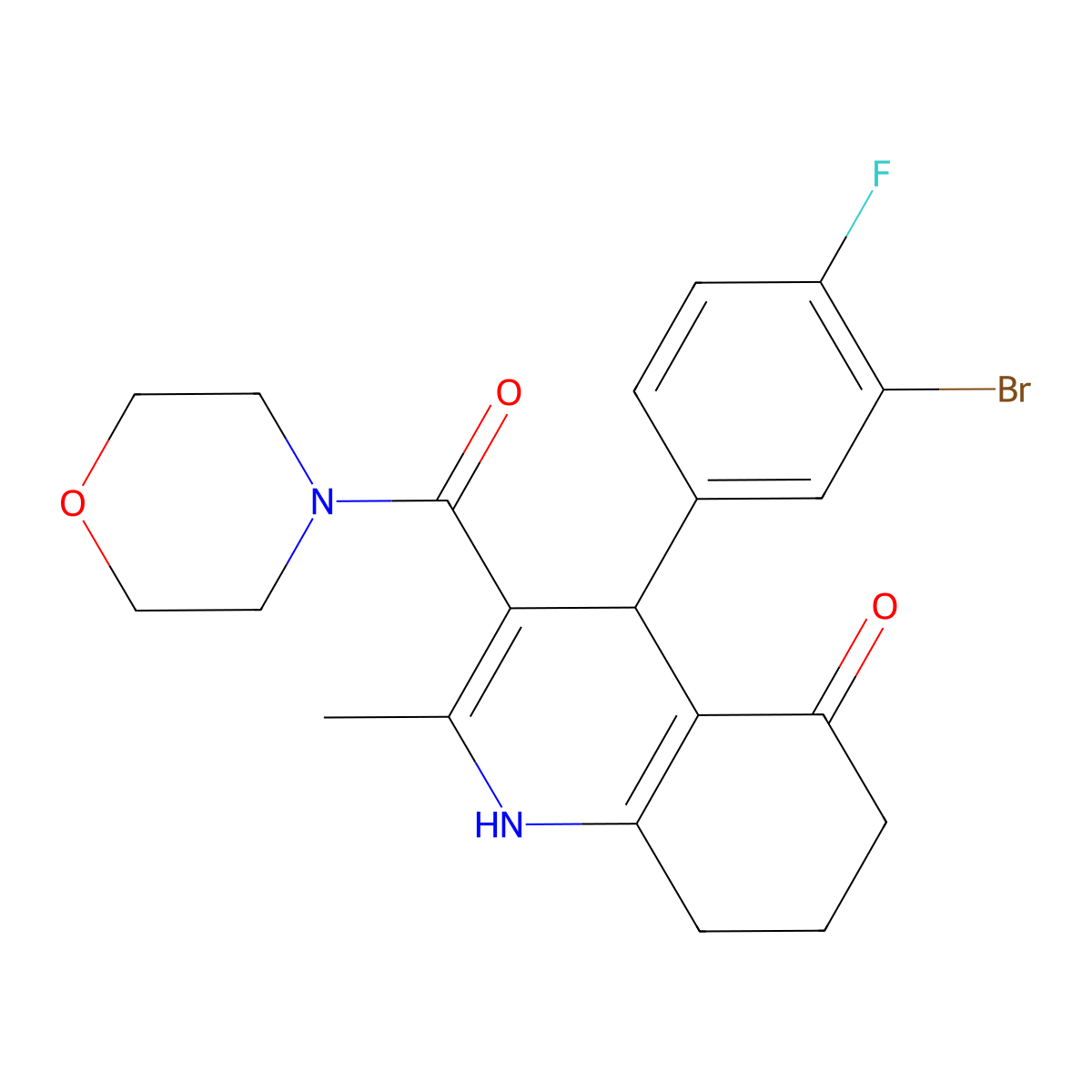 4-(3-bromo-4-fluorophenyl)-2-methyl-3-(morpholine-4-carbonyl)-4,6,7,8-tetrahydro-1H-quinolin-5-one molecular structure, CAS 423139-58-6